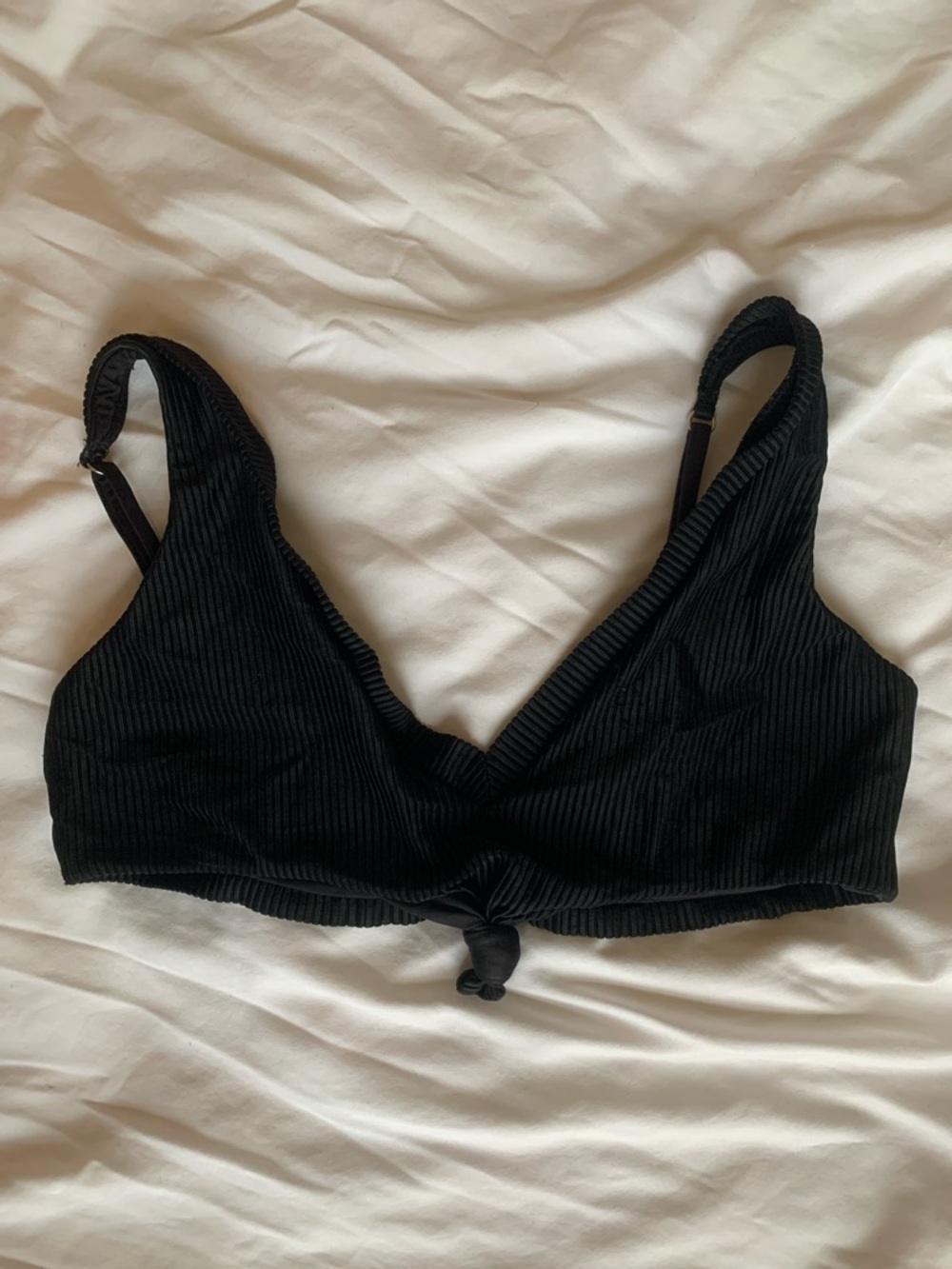 Black Ribbed Knot-Front Swimsuit Top